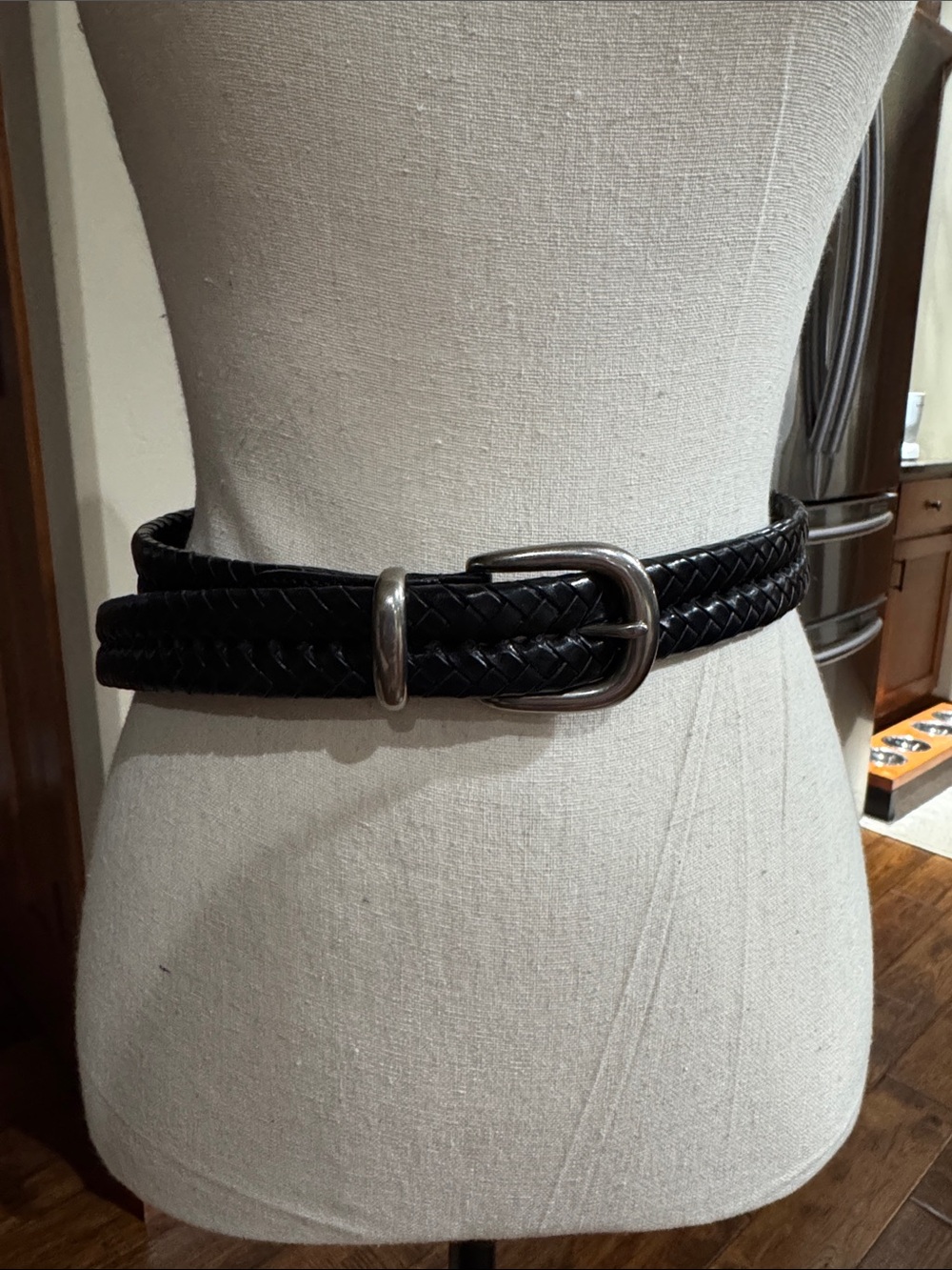 Coach Black Double Braided Leather Belt with Silver Buckle
